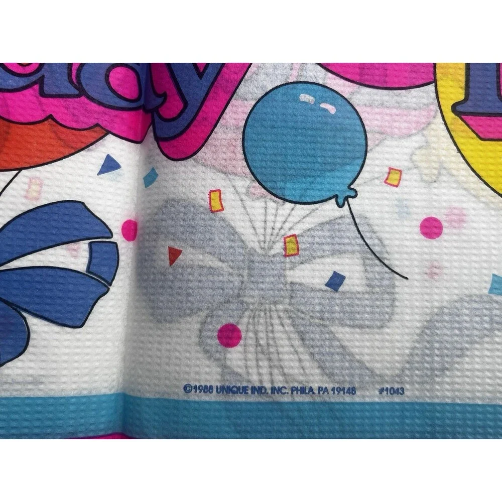 Vintage 1988 Happy Birthday Balloons Paper Table Cover Unused Retro Party Decor